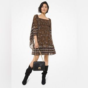 NWT Michael Kors Paisley Smocked Scarf Sleeve dress
